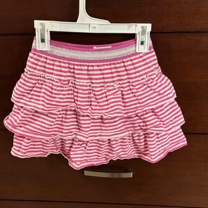 Mini Boden Pink and White Striped Ruffle Skort